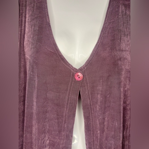 Vintage 90s Amanda Velvet Duster Cardigan w/ Shoulder Pads Plum Purple | XL - Picture 3 of 5